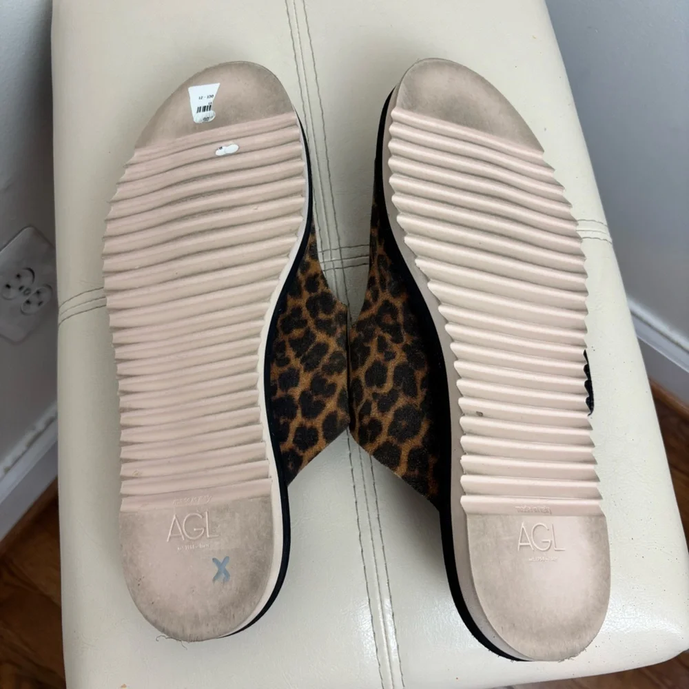 AGL Attilio Giusti Leombruni Brown/ Black Leopard Print Sandals Size 9.5